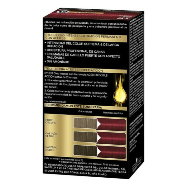 Permanent Dye Syoss Olio Intense Intense Ruby Nº 5,92 Platinum Blonde Nº 5.92-Rojo Intenso