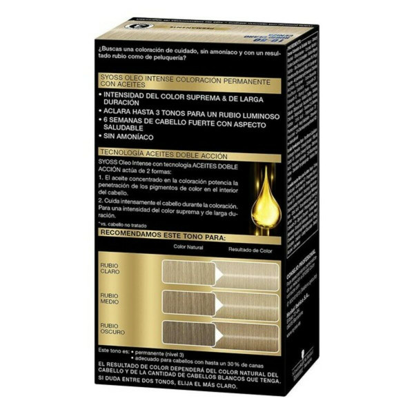 Permanent Dye Syoss Olio Intense Light Ash Blonde Nº 10,50 Platinum Blonde Nº 10.50 - Rubio Claro Ceniza