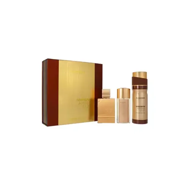 Set Al Haramain Amber Oud Gold Edition Pure Perfume 75 ml + Pure Perfume 30ml + Deodorant Body Spray 200ml