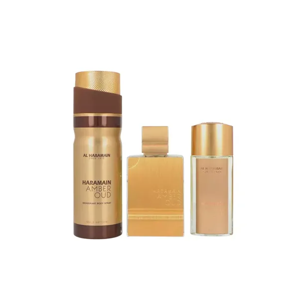Set Al Haramain Amber Oud Gold Edition Pure Perfume 75 ml + Pure Perfume 30ml + Deodorant Body Spray 200ml