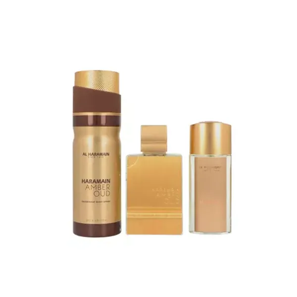 Set Al Haramain Amber Oud Gold Edition Pure Perfume 75 ml + Pure Perfume 30ml + Deodorant Body Spray 200ml