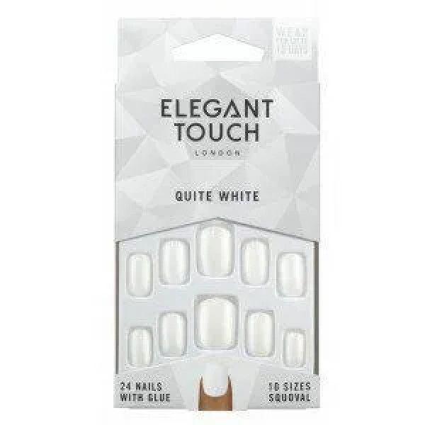 Elegant Touch Polished Colour 24 Nails With Glue Squoval Quite White