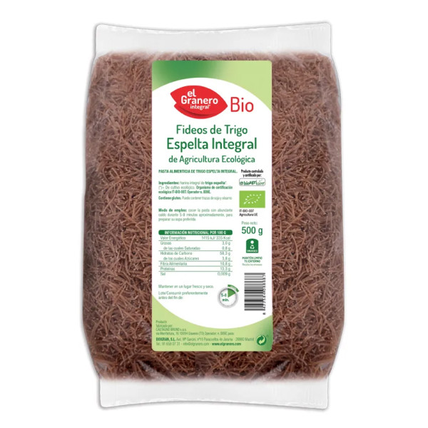 Granero Fideos Finos Espelta Integral Bio 500g