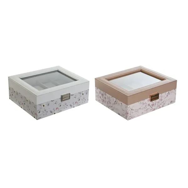 Dėžutė laikrodžiams DKD Home Decor Mėlyna Šviesiai rožinis Stiklas 22,5 x 19,5 x 9,5 cm (2 vnt.)
