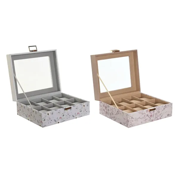 Dėžutė laikrodžiams DKD Home Decor Mėlyna Šviesiai rožinis Stiklas 22,5 x 19,5 x 9,5 cm (2 vnt.)