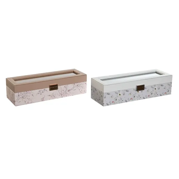 Коробка для часов DKD Home Decor Синий Светло Pозовый Стеклянный 33 x 11 x 9 cm (2 штук)