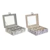 Dėžutė laikrodžiams DKD Home Decor Balta Pilka Alyvinė Šviesiai rožinis PVC Stiklas 22,5 x 19,5 x 9,5 cm (2 vnt.)