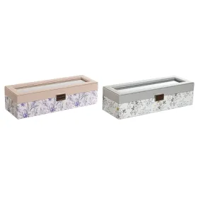 Dėžutė laikrodžiams DKD Home Decor Balta Pilka Alyvinė Šviesiai rožinis Stiklas 33 x 11 x 9 cm (2 vnt.)