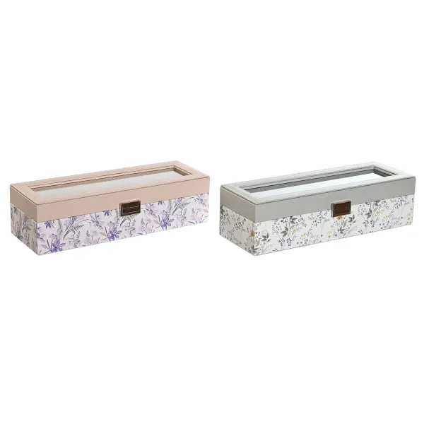 Box for watches DKD Home Decor White Grey Lilac Light Pink Crystal 33 x 11 x 9 cm (2 Units)