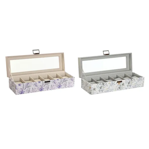 Box for watches DKD Home Decor White Grey Lilac Light Pink Crystal 33 x 11 x 9 cm (2 Units)
