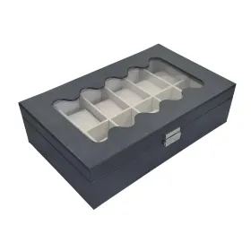 Box for watches Versa Black Polyurethane Paper Mirror MDF Wood 20 x 8,5 x 32,5 cm