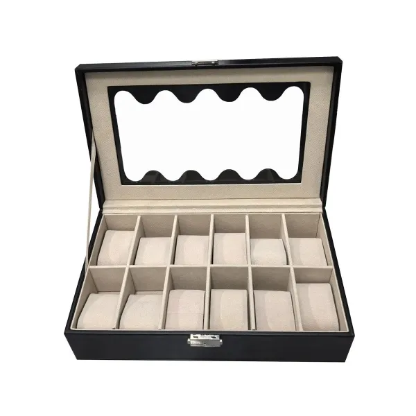 Коробка для часов Versa Чёрный Полиуретан бумага Зеркало Деревянный MDF 20 x 8,5 x 32,5 cm