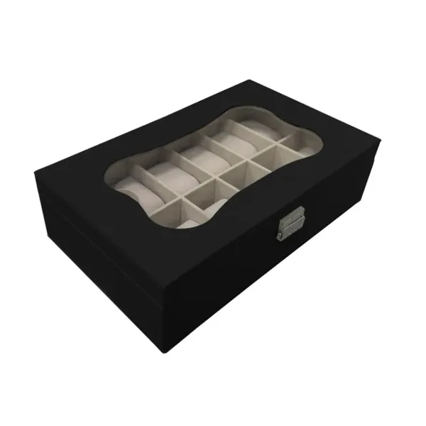 Коробка для часов Versa Чёрный Полиуретан бумага Зеркало Деревянный MDF 20 x 8,5 x 32,5 cm
