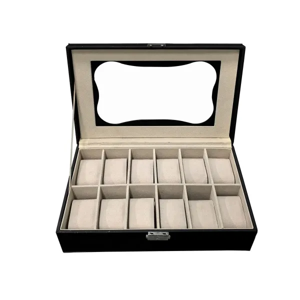 Коробка для часов Versa Чёрный Полиуретан бумага Зеркало Деревянный MDF 20 x 8,5 x 32,5 cm