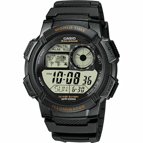 Часы унисекс Casio WORLD TIME ILLUMINATOR - 5 ALARMS. 10 YEAR BATTERY Чёрный Серый (Ø 48 mm)