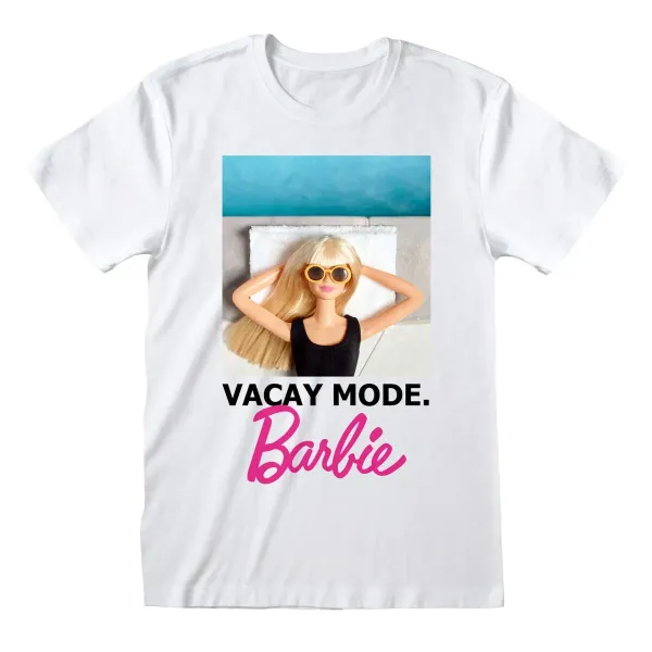 Marškinėliai su trumpomis rankovėmis Barbie Vacay Mode Balta Abiejų lyčių