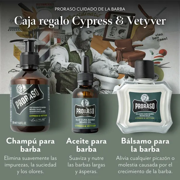 Habeme hoolduskomplekt Proraso Cypress & Vetyver 3 Tükid, osad