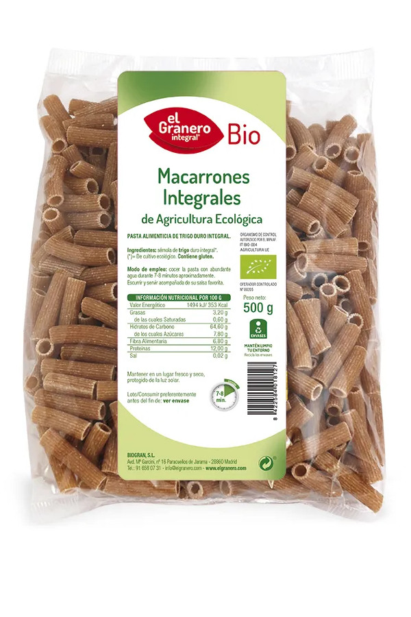 Granero Macarrones Integral Bio 500g