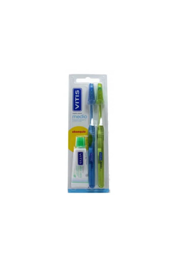 Vitis Toothbrush Medium Two Pack + Toothpaste Vtis 15ml