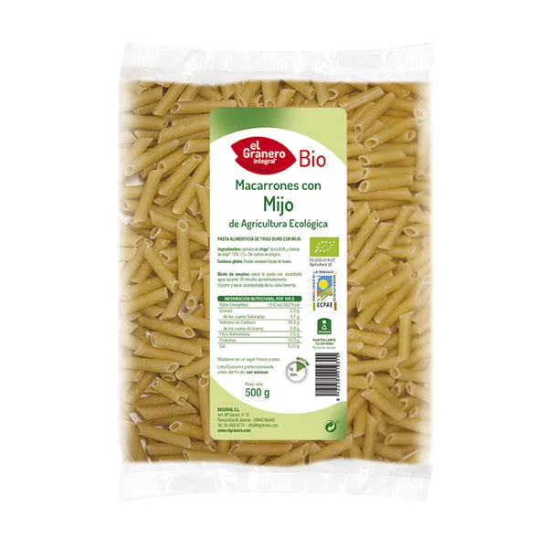 Granero Macarrones Con Mijo Bio 500g