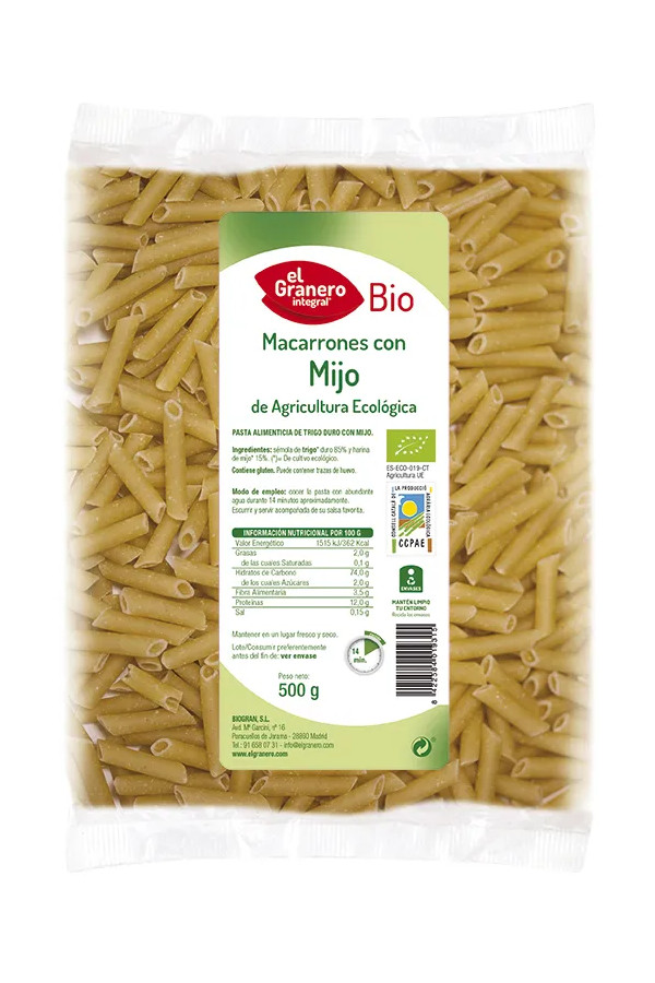 Granero Macarrones Con Mijo Bio 500g