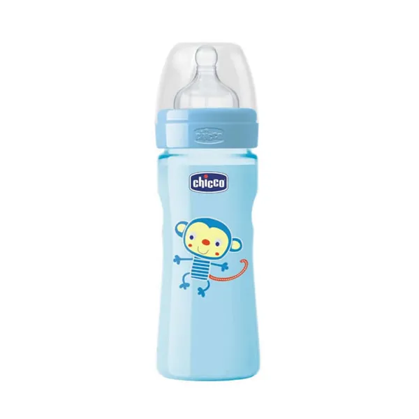 Chicco Silicone Bottle 250ml Blue Medium Flow 2m